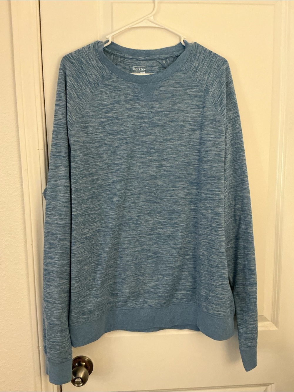 Berkley Jensen Men's Crewneck Sweatshirt Space Dye Raglan Pullover Blue 2XL
